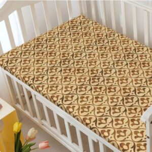 Retro Themed Fitted Crib Sheet,Standard Crib Mattress Fitted Sheet Toddler Bed Mattress Sheets-Crib Mattress Sheet or Toddler Bed Sheet,28“ x52“,Caramel Tan