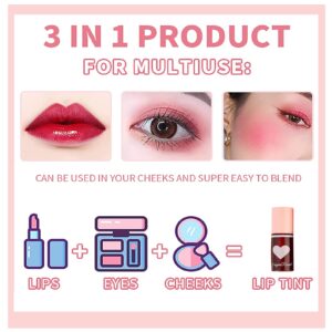 6 Colors Lip Tint Stain Set,Korean Lip Gloss Lip Tint Stain Mini Liquid Lipstick Multi-use Lip and Cheek Tint Long Lasting Non-Stick Cup Waterproof, High Pigment Vivid Color Lip Tint Makeup