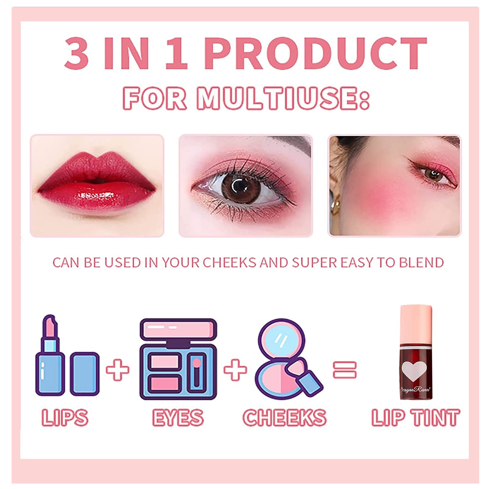 6 Colors Lip Tint Stain Set,Korean Lip Gloss Lip Tint Stain Mini Liquid Lipstick Multi-use Lip and Cheek Tint Long Lasting Non-Stick Cup Waterproof, High Pigment Vivid Color Lip Tint Makeup