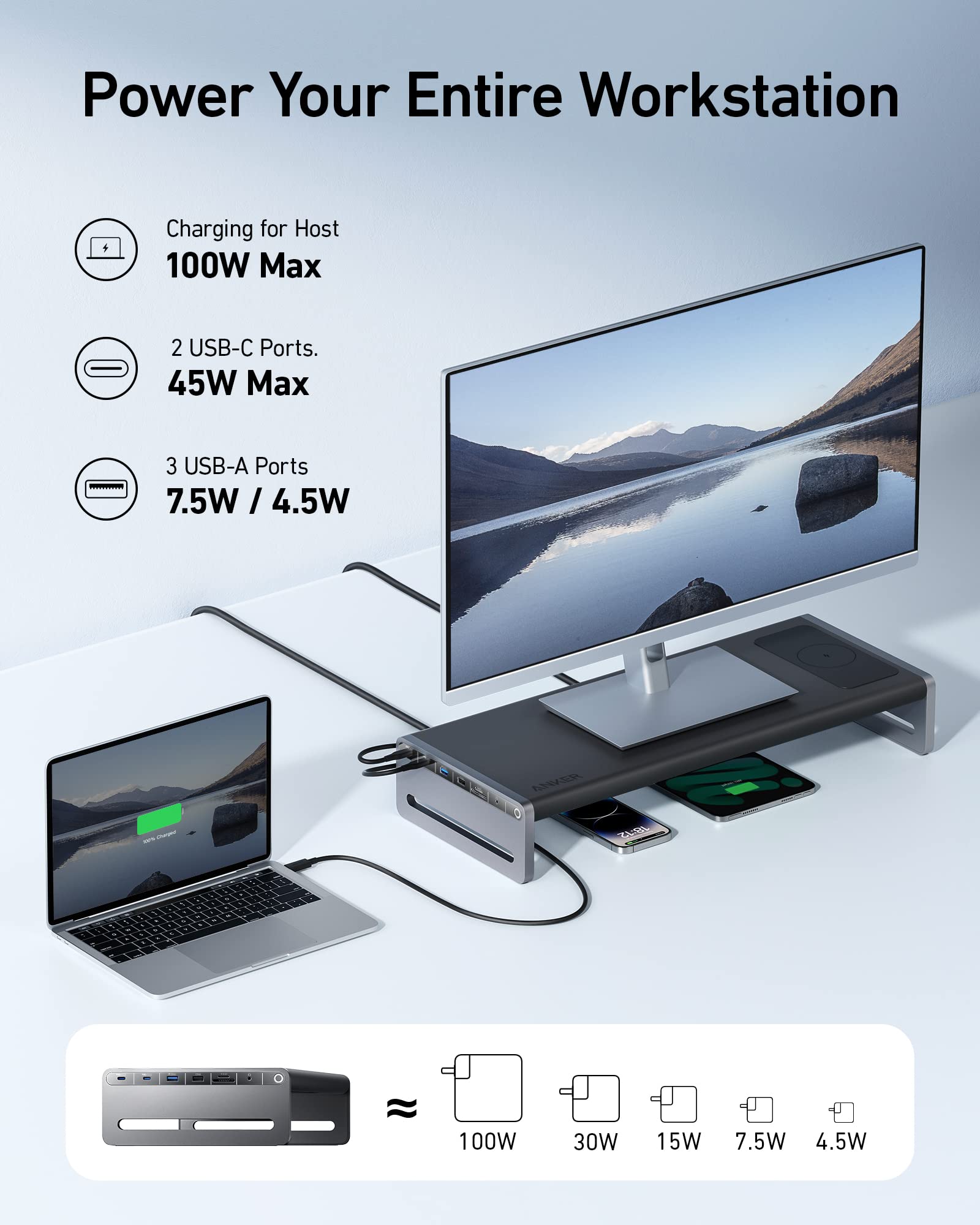 Anker 543 USB C to USB C Cable (140W, 6ft), USB 2.0 Bio-Nylon Charging Cable & Anker 675 USB-C Docking Station (12-in-1, Monitor Stand, Wireless Charging) with 10Gbps USB-C Ports, 4K@60Hz HDMI Display