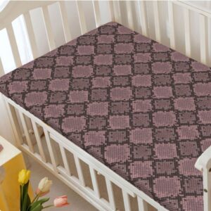 Snakeskin Print Themed Fitted Crib Sheet,Standard Crib Mattress Fitted Sheet Toddler Bed Mattress Sheets-Baby Crib Sheets for Girl or Boy,28“ x52“,Pale Mauve Taupe Dark Mauve Dried Rose