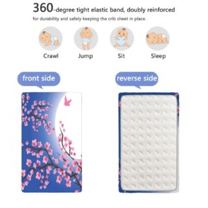 Spring Themed Fitted Mini Crib Sheets,Portable Mini Crib Sheets Soft and Breathable Bed Sheets-Baby Crib Sheets for Girl or Boy,24“ x38“,Cobalt Blue and Pastel Pink