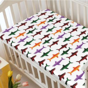 Shark Party Themed Fitted Crib Sheet,Standard Crib Mattress Fitted Sheet Toddler Bed Mattress Sheets-Baby Crib Sheets for Girl or Boy,28“ x52“,Multicolor