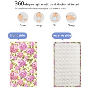 Shabby Flora Themed Fitted Mini Crib Sheets,Portable Mini Crib Sheets Soft and Breathable Bed Sheets-Great for Boy or Girl Room or Nursery,24“ x38“,Pale Green Baby Pink Cream Lilac