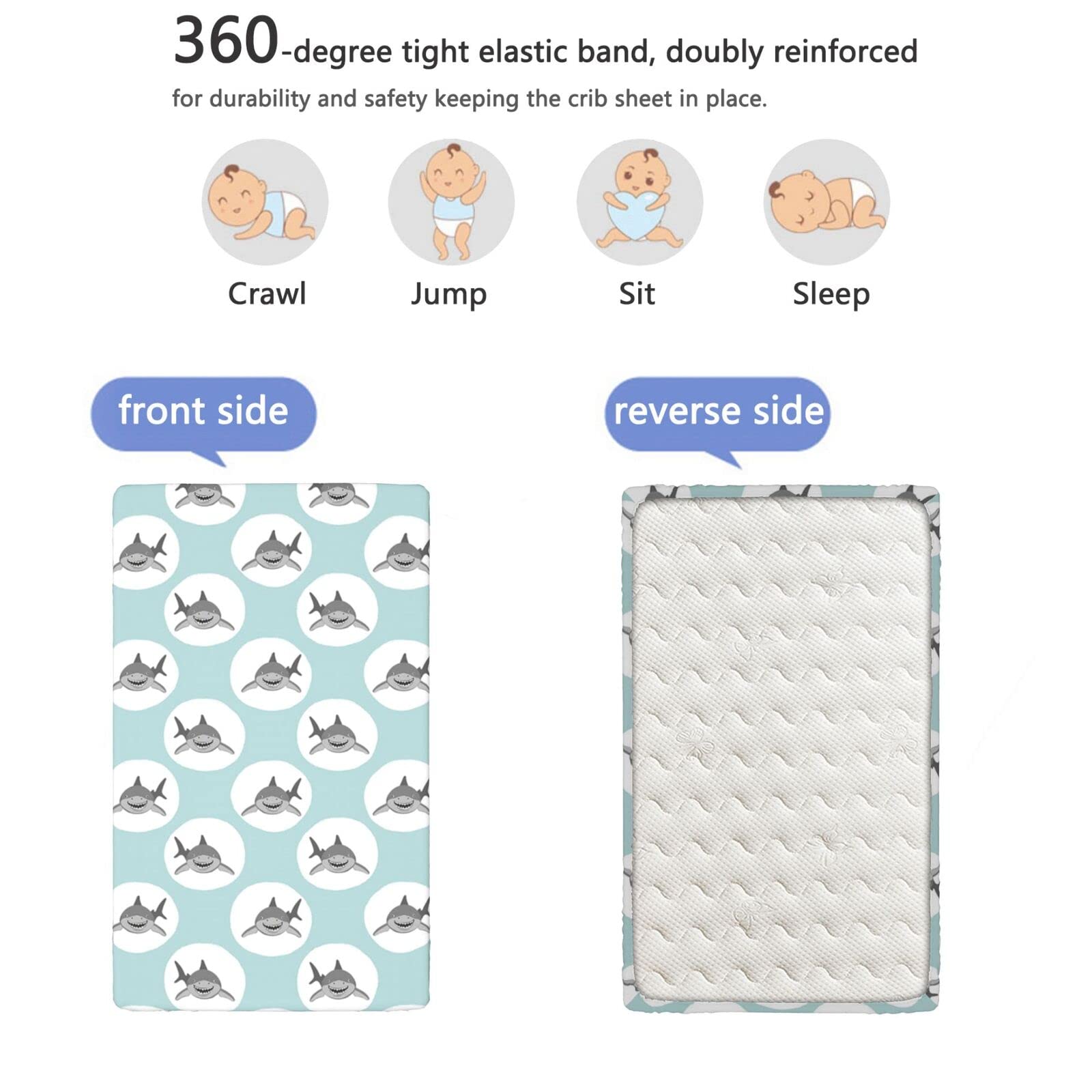 Shark Themed Fitted Crib Sheet,Standard Crib Mattress Fitted Sheet Toddler Bed Mattress Sheets-Crib Mattress Sheet or Toddler Bed Sheet,28“ x52“,Pale Cadet Blue Dimgray