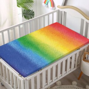 Rainbow Themed Fitted Mini Crib Sheets,Portable Mini Crib Sheets Soft and Breathable Bed Sheets-Baby Crib Sheets for Girl or Boy,24“ x38“,Multicolor