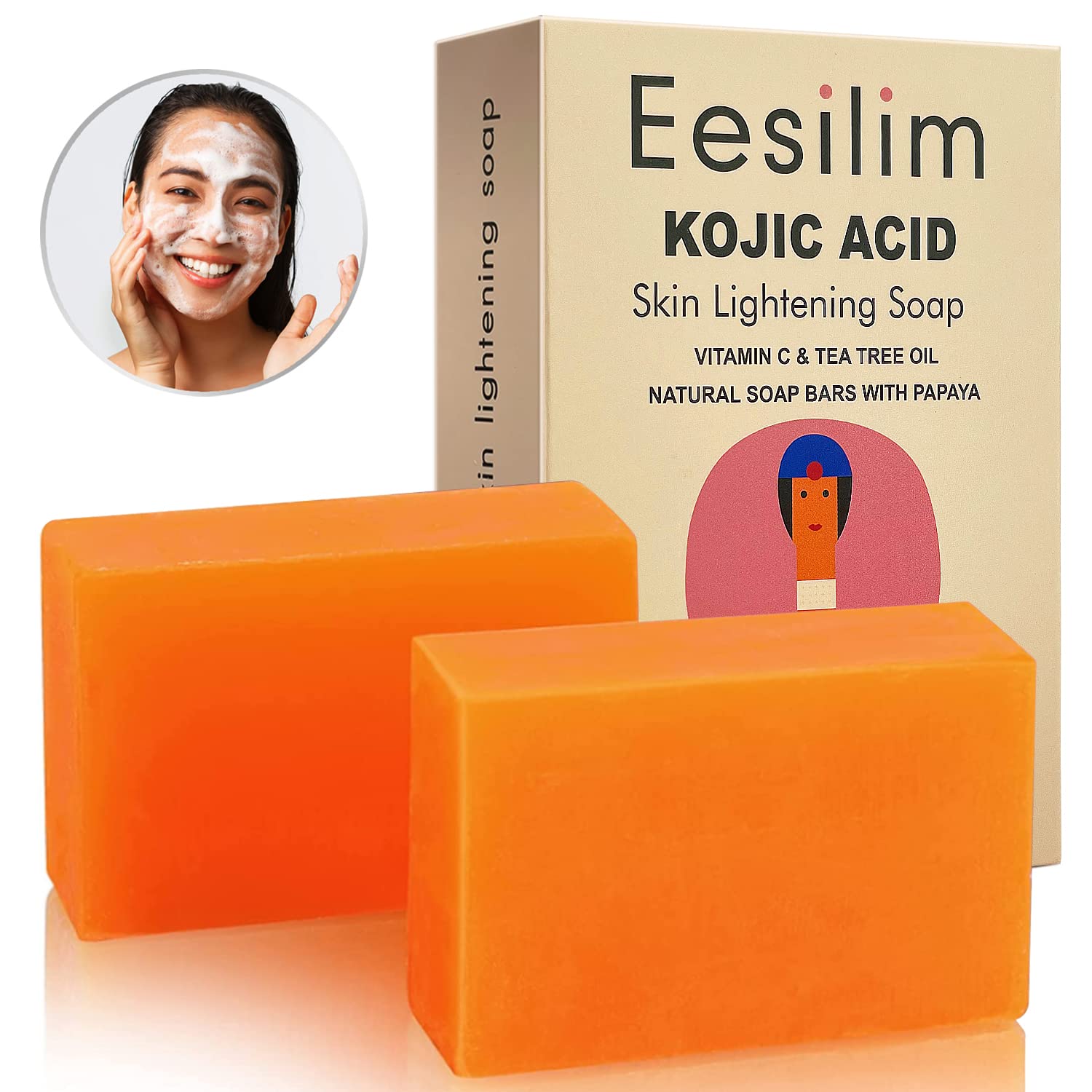 Eesilim Kojic Acid Soap (2 Pack x 65G Turmeric Bars) Dark Spot Remover & Scars- Retiol,Vitamic C，Hyaluronic Acid（Citrus）