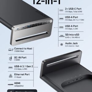 Anker 543 USB C to USB C Cable (140W, 6ft), USB 2.0 Bio-Nylon Charging Cable & Anker 675 USB-C Docking Station (12-in-1, Monitor Stand, Wireless Charging) with 10Gbps USB-C Ports, 4K@60Hz HDMI Display