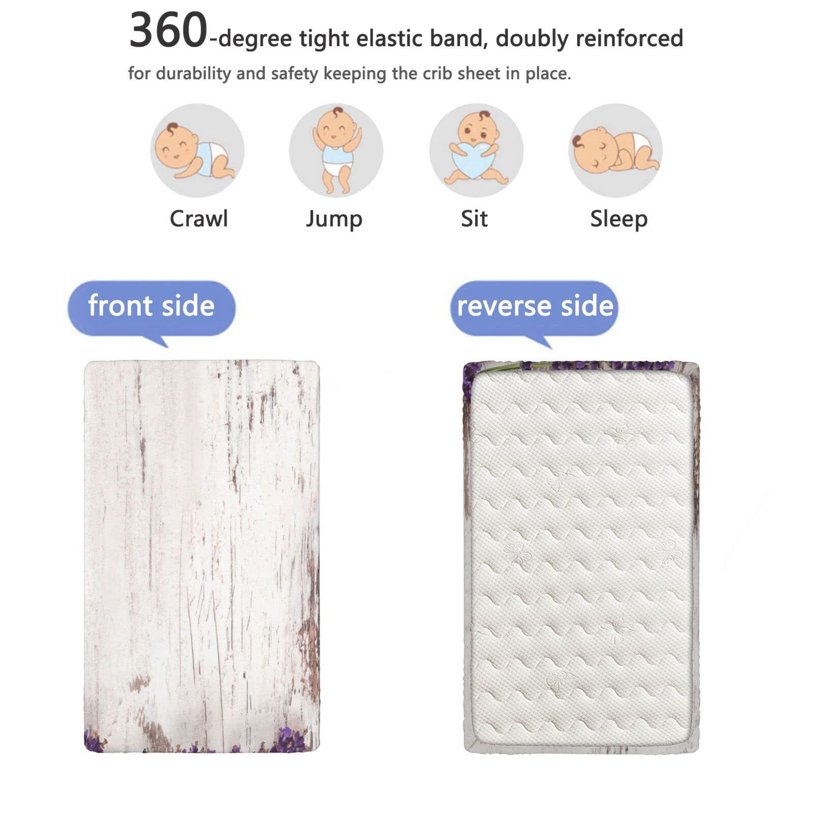 Rustic Wood Themed Fitted Crib Sheet,Standard Crib Mattress Fitted Sheet Soft and Breathable Bed Sheets-Baby Sheet for Boys Girls,28“ x52“,Purple Eggshell Pale Mauve Taupe