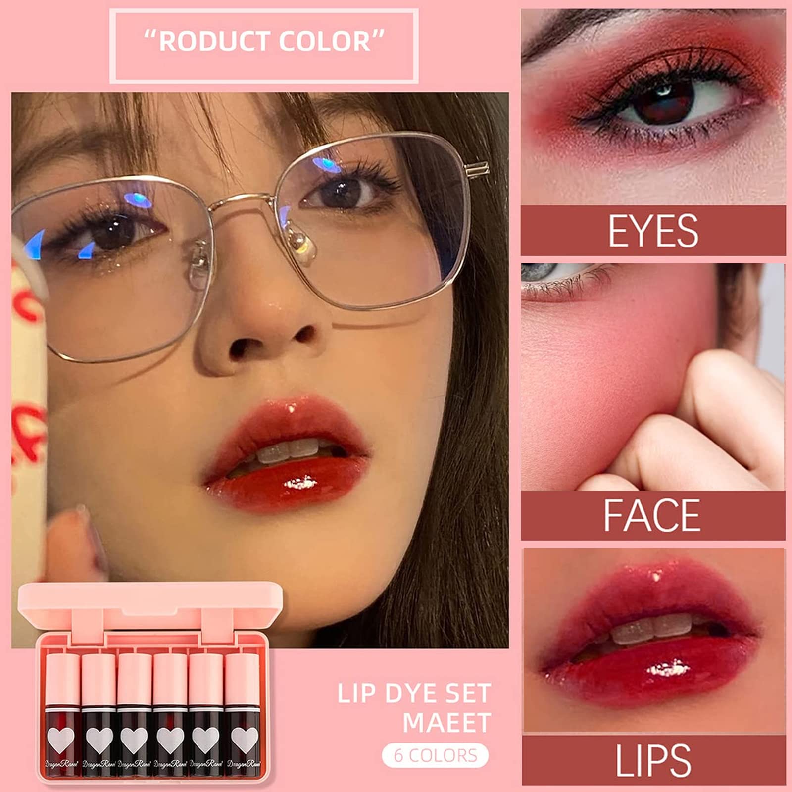 6 Colors Lip Tint Stain Set,Korean Lip Gloss Lip Tint Stain Mini Liquid Lipstick Multi-use Lip and Cheek Tint Long Lasting Non-Stick Cup Waterproof, High Pigment Vivid Color Lip Tint Makeup