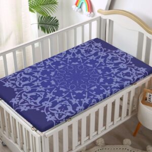 Purple Mandala Themed Fitted Crib Sheet,Standard Crib Mattress Fitted Sheet Ultra Soft Material-Baby Crib Sheets for Girl or Boy,28“ x52“,Lavender Blue Indigo