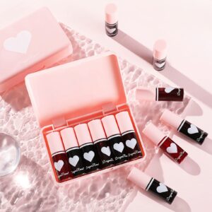 6 Colors Lip Tint Stain Set,Korean Lip Gloss Lip Tint Stain Mini Liquid Lipstick Multi-use Lip and Cheek Tint Long Lasting Non-Stick Cup Waterproof, High Pigment Vivid Color Lip Tint Makeup