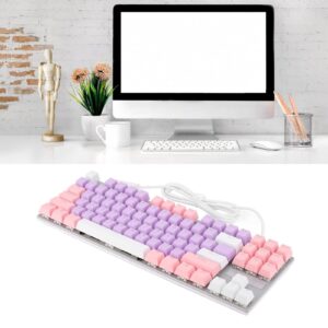 Blue Switch USB Wired Gaming Keyboard, Floating Key Structure with Splash Proof Drainage Holes, Conflict Free Design, 87 Key 26 RGB Color Mechanical Keyboard(Purple Pink White)