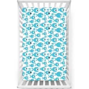 shark party themed fitted crib sheet,standard crib mattress fitted sheet soft and breathable bed sheets-baby crib sheets for girl or boy,28“ x52“,sky blue dark teal