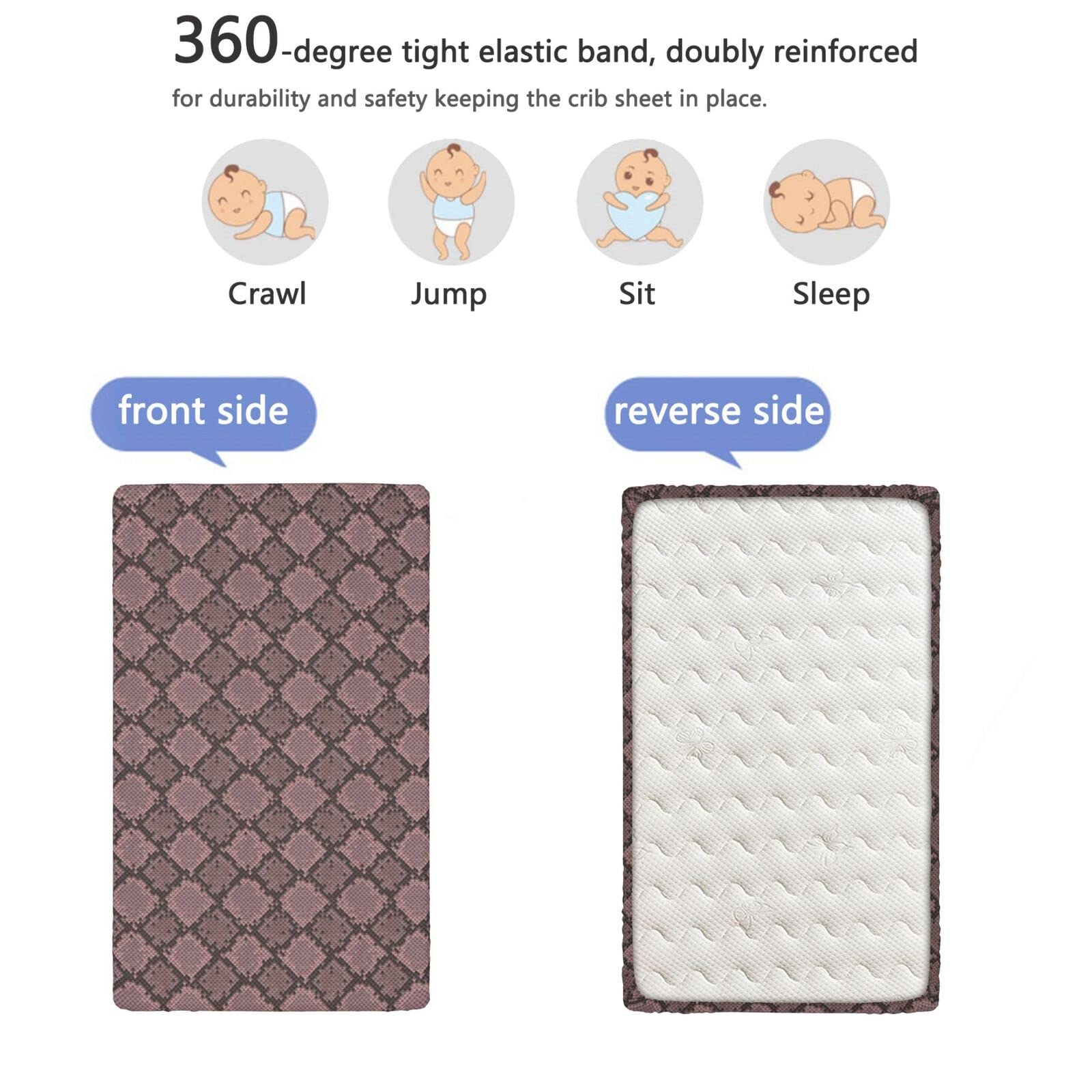 Snakeskin Print Themed Fitted Crib Sheet,Standard Crib Mattress Fitted Sheet Toddler Bed Mattress Sheets-Baby Crib Sheets for Girl or Boy,28“ x52“,Pale Mauve Taupe Dark Mauve Dried Rose