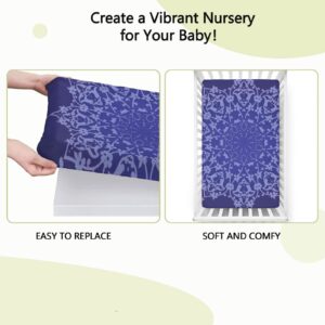 Purple Mandala Themed Fitted Crib Sheet,Standard Crib Mattress Fitted Sheet Ultra Soft Material-Baby Crib Sheets for Girl or Boy,28“ x52“,Lavender Blue Indigo