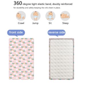 Snail Themed Fitted Mini Crib Sheets,Portable Mini Crib Sheets Toddler Bed Mattress Sheets-Crib Mattress Sheet or Toddler Bed Sheet,24“ x38“,Rose Sea Blue and Fawn