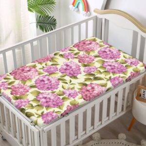 Shabby Flora Themed Fitted Mini Crib Sheets,Portable Mini Crib Sheets Soft and Breathable Bed Sheets-Great for Boy or Girl Room or Nursery,24“ x38“,Pale Green Baby Pink Cream Lilac