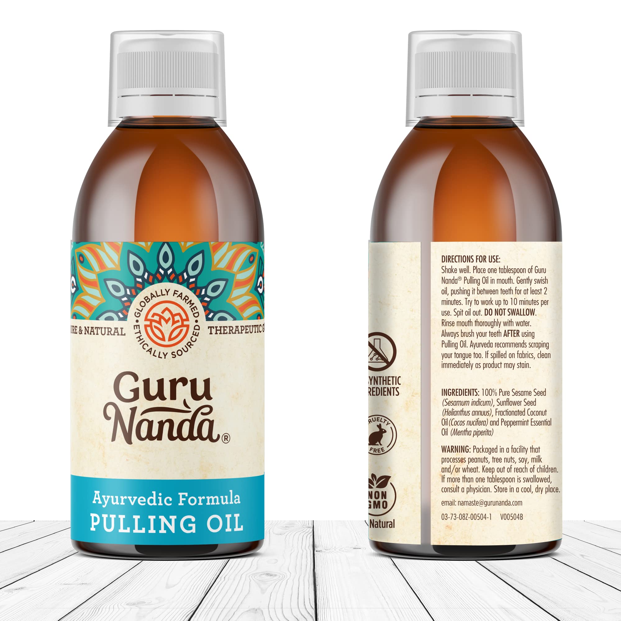 GuruNanda Original Oil Pulling Oil & Whitening Pulling Oil, Blend of Coconut & Pure Peppermint Oil - Ayurvedic, Alcohol & Fluoride Free, Vegan, Natural Mouthwash for Teeth Whitening & Fresh Breath