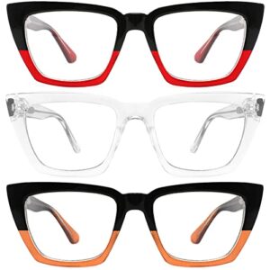 3 Pack Oprah Style Oversized Reading Glasses for Women, Blue Light Blocking Computer Readers, Anti UV Ray/Eye Strain/Glare Cat Eye Eyeglasses with Pouches