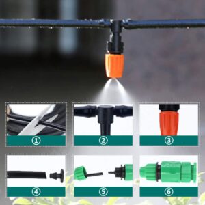 Mist Cooling Automatic Irrigation System, 2023 New Drip Irrigation Kit Cooling Irrigation System, Garden Plant Watering Sprinkler System with Distribution Tubing Hose Adjustable Nozzles (32.8FT/10M)