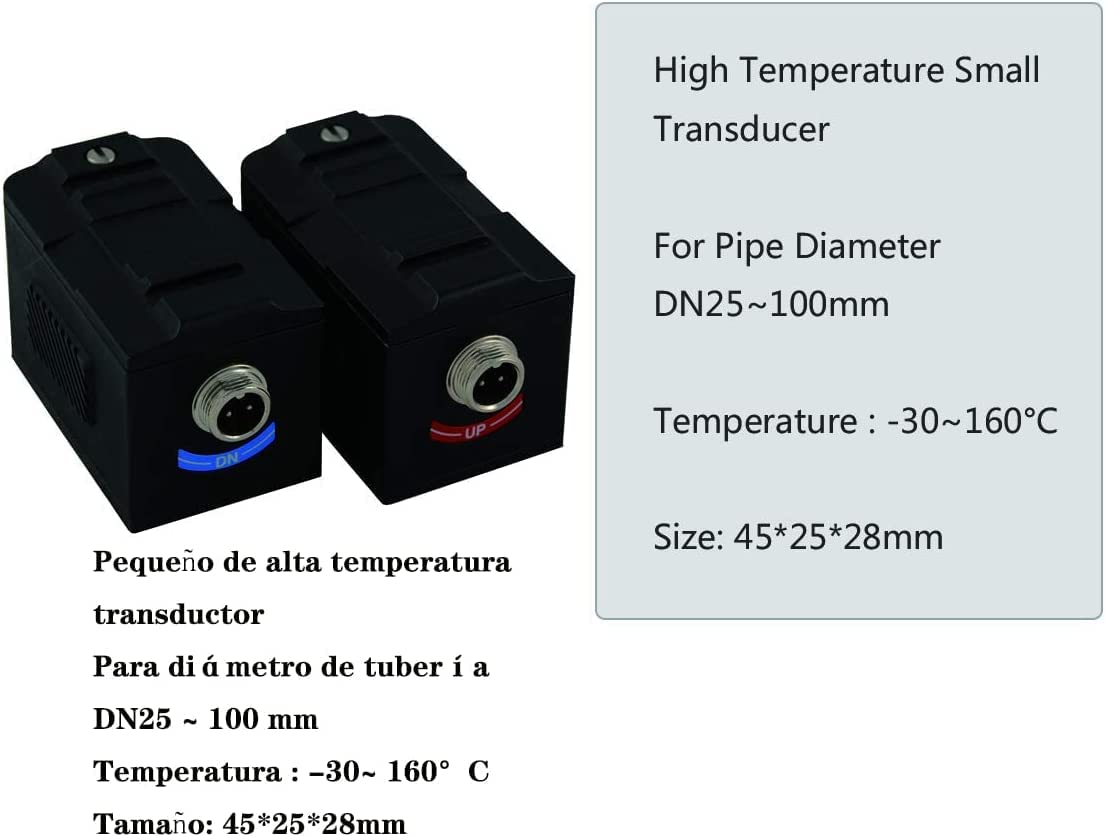 Portable Ultrasonic Flow Meter Liquid Flow Meter with 2 High Temperature TS-2-HT and TM-1-HT Transducer and Bracket HS-HT and HM-HT for Pipe Diameter DN25 to 300mm Max Liquid Temperature 160 Degrees