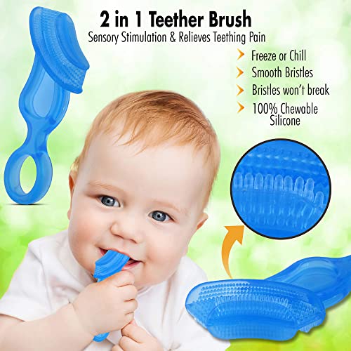 Brilliant Baby’s 1st Toothbrush - Silicone First Toothbrush for Babies and Toddlers, 4 Months Old and Up, Oral Care Must Haves for Infant and Toddler, Baby Registry Essentials, Blue, 1 (Pack of 3)