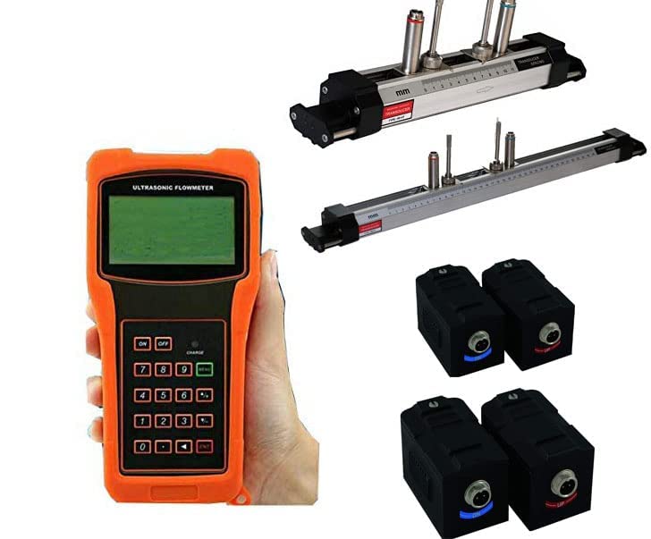 Portable Ultrasonic Flow Meter Liquid Flow Meter with 2 High Temperature TS-2-HT and TM-1-HT Transducer and Bracket HS-HT and HM-HT for Pipe Diameter DN25 to 300mm Max Liquid Temperature 160 Degrees