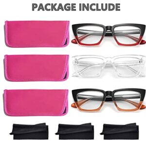 3 Pack Oprah Style Oversized Reading Glasses for Women, Blue Light Blocking Computer Readers, Anti UV Ray/Eye Strain/Glare Cat Eye Eyeglasses with Pouches