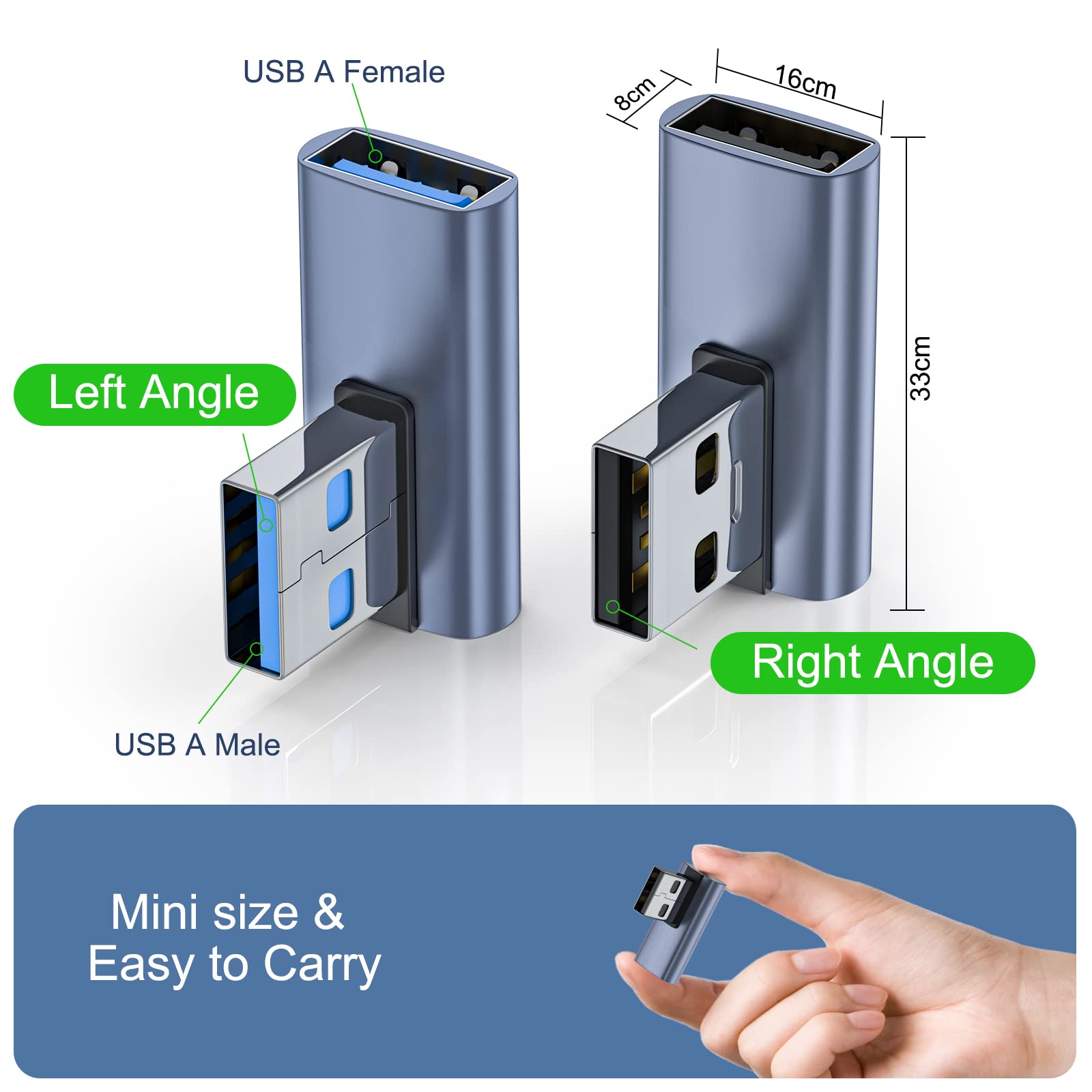 DuHeSin 4 Pack USB 3.1 90 Degree Adapter,【2*Left Angle】&【2*Right Angle】 USB A Male to Female Adapter for PC, Laptop, USB A Car Charger, Power Bank and Most USB Devices