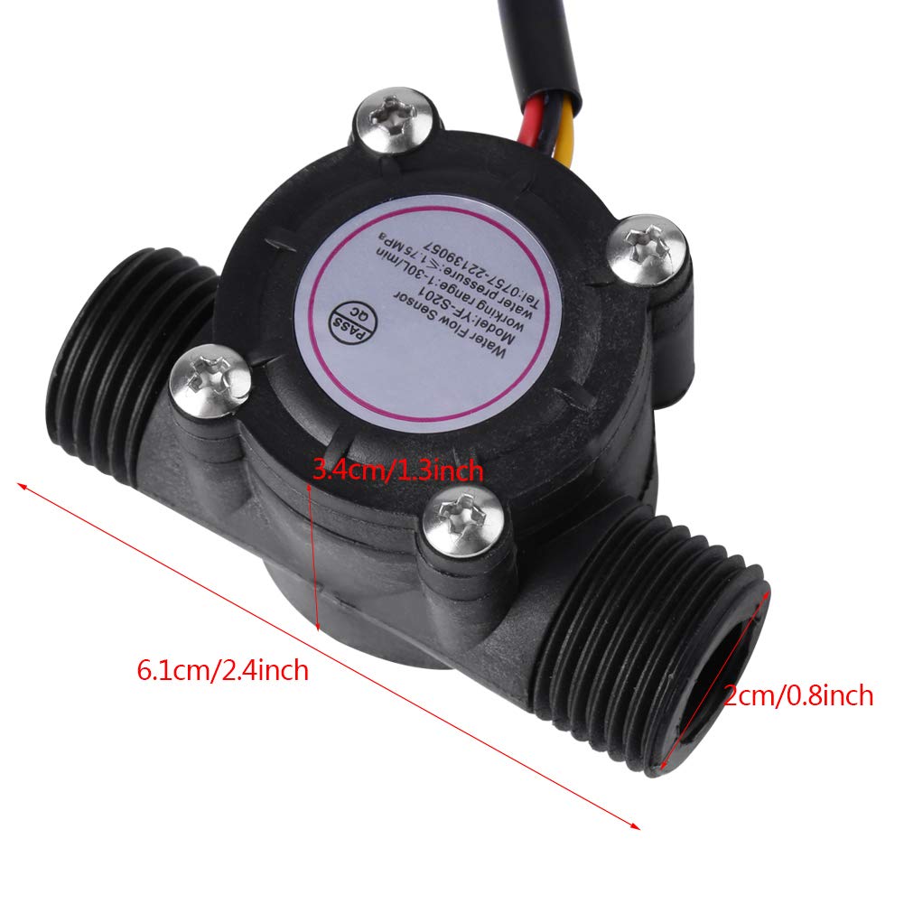 G1/2 (DN15) Water Flow Sensor 1~30L/min Hall Effect Flowmeter Quick Connect for Water Heater Inlet(6.1×3.4cm/2.4×1.3in)