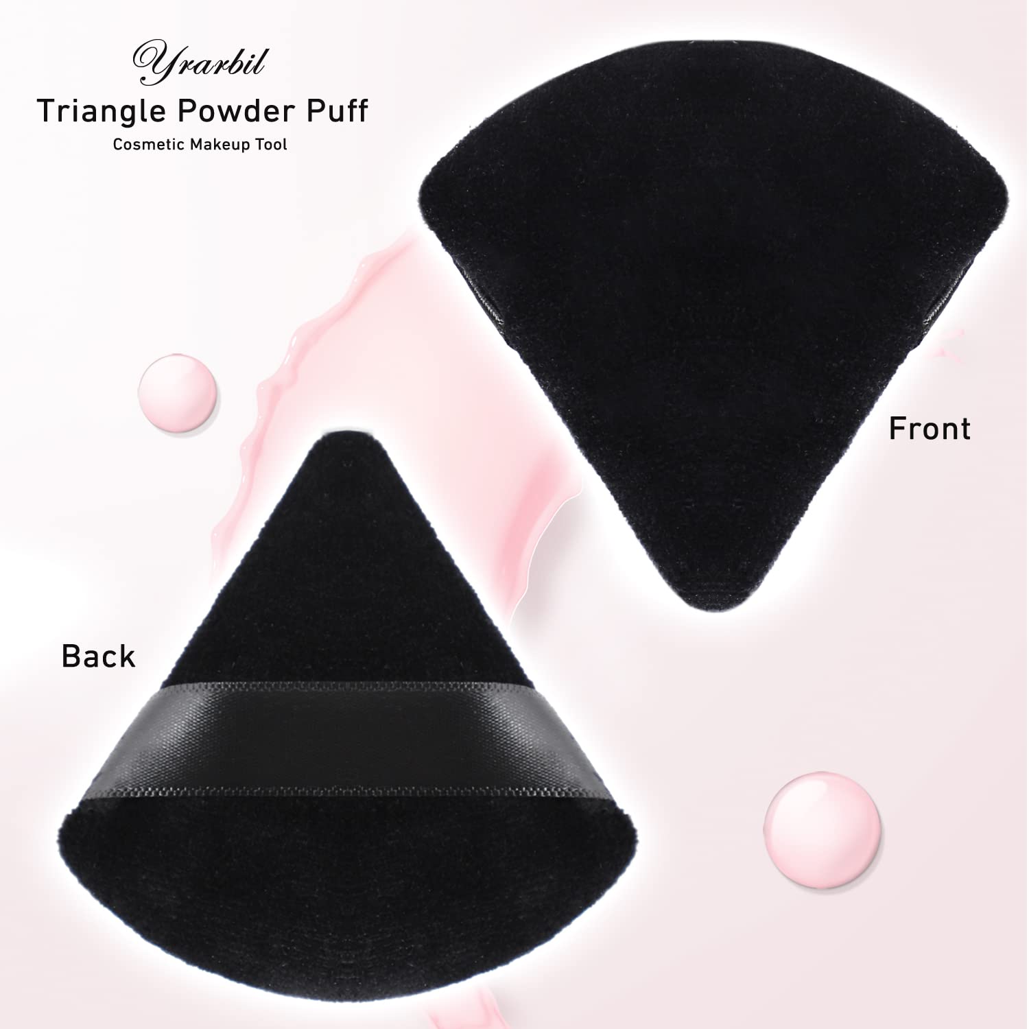 Yrarbil 10 Pieces Triangle Powder Puff, Soft Velour Puff Face Makeup Puff for Loose/Body/Mineral Powder, Wet and Dry Dual-use, with Travel Storage Box (Black)