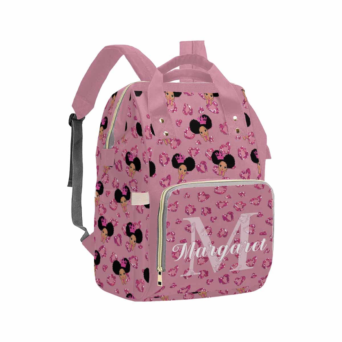 Artsadd Personalized Name Large Capacity Diaper Bags, Peekaboo Princess Heart Glitter Daypack Custom Name Backpack Casual Daypack Bag Nappy Bag Gifts for Daughter Granddaughter