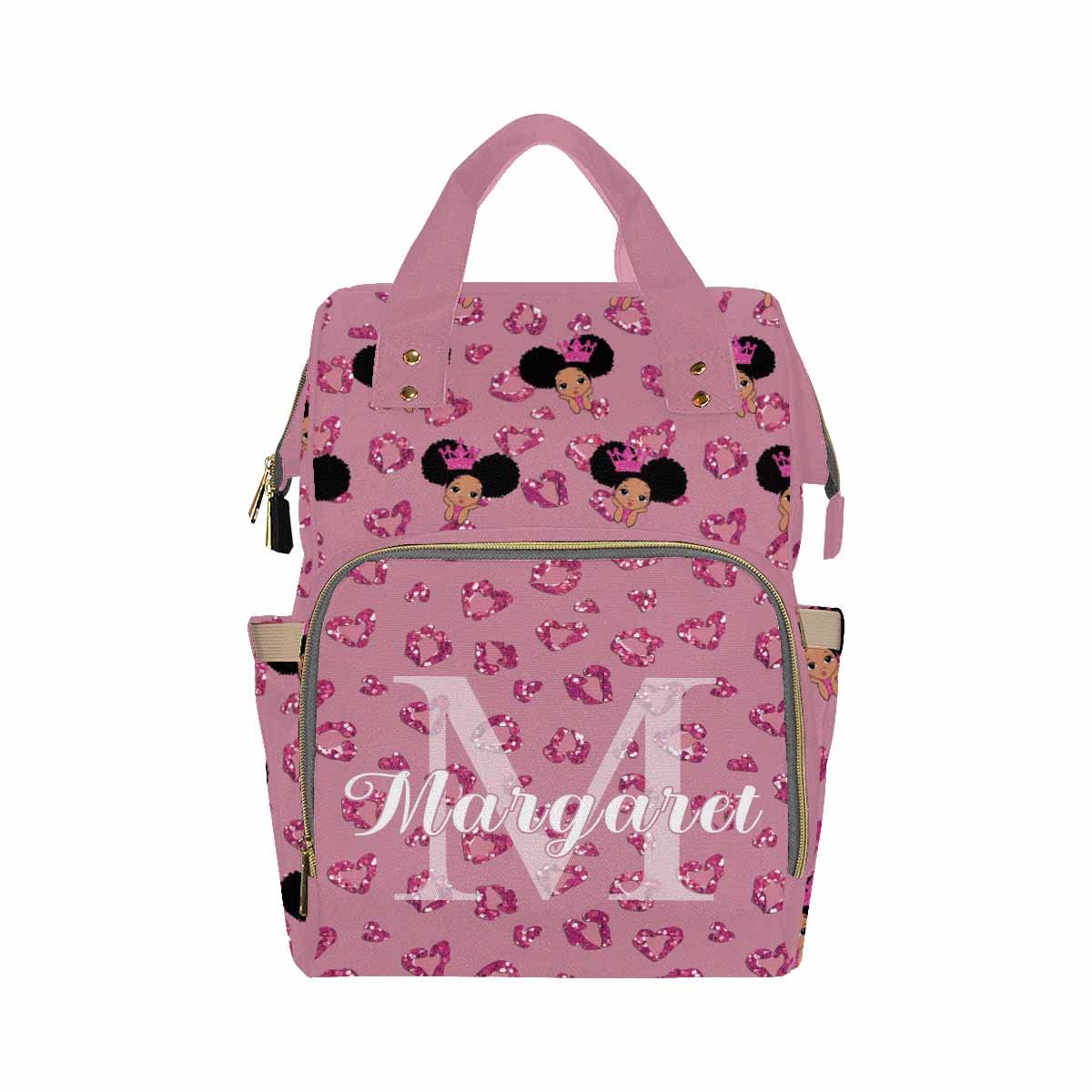 Artsadd Personalized Name Large Capacity Diaper Bags, Peekaboo Princess Heart Glitter Daypack Custom Name Backpack Casual Daypack Bag Nappy Bag Gifts for Daughter Granddaughter