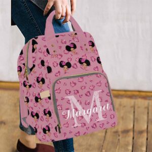 Artsadd Personalized Name Large Capacity Diaper Bags, Peekaboo Princess Heart Glitter Daypack Custom Name Backpack Casual Daypack Bag Nappy Bag Gifts for Daughter Granddaughter