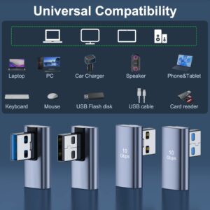 DuHeSin 4 Pack USB 3.1 90 Degree Adapter,【2*Left Angle】&【2*Right Angle】 USB A Male to Female Adapter for PC, Laptop, USB A Car Charger, Power Bank and Most USB Devices