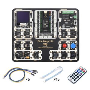 Waveshare Entry-Level Sensor Kit Compatible with Raspberry Pi Pico, Including Pico Expansion Board and 15 Common Modules-Sensor Kit Only