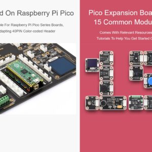 waveshare Sensor Kit for Raspberry Pi Pico W, Including Pico Expansion Board, and LED, Button, Buzzer, etc. 15 Common Modules, All-in-one Design, with Raspberry Pi Pico W