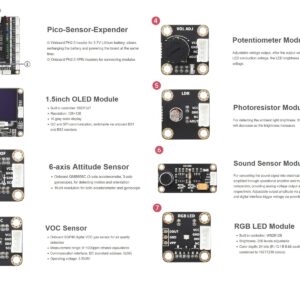 waveshare Sensor Kit for Raspberry Pi Pico W, Including Pico Expansion Board, and LED, Button, Buzzer, etc. 15 Common Modules, All-in-one Design, with Raspberry Pi Pico W