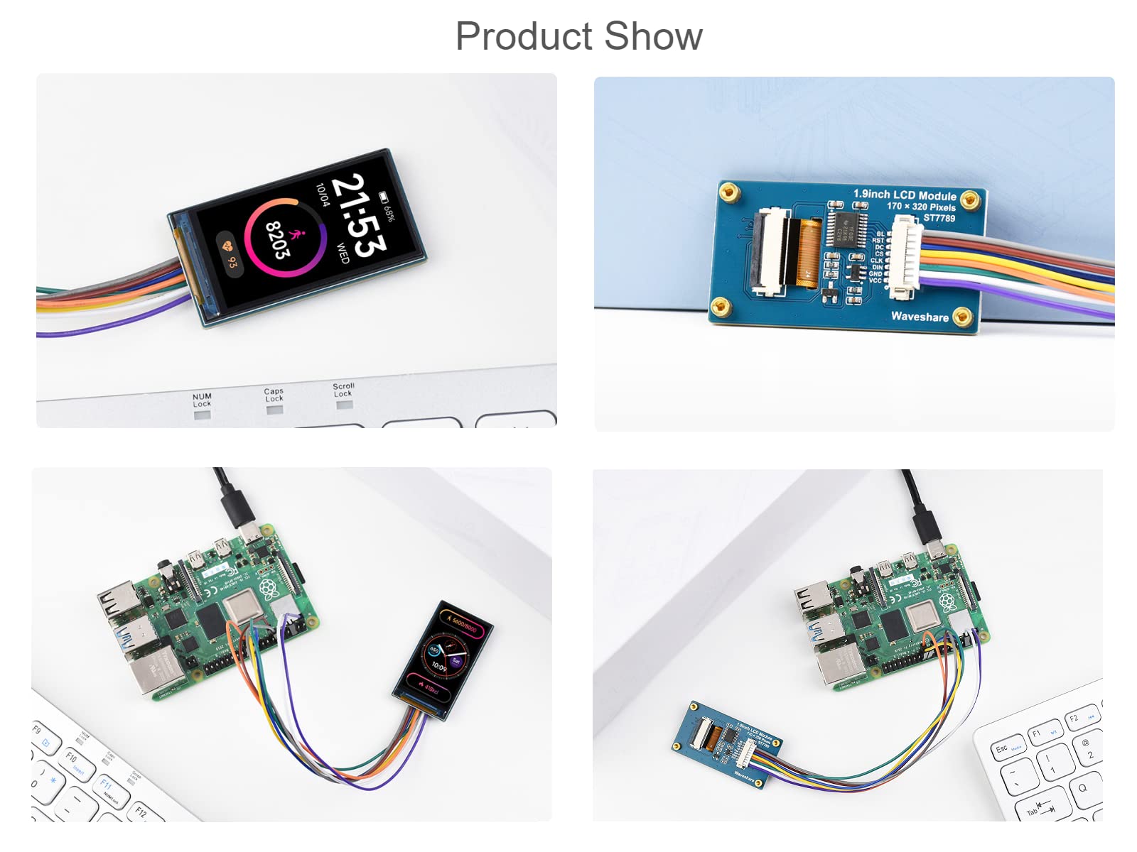 waveshare 1.9inch LCD Display Module 170×320 Resolution 262K Display Colors IPS Screen for Raspberry Pi, Arduino, STM32,Embedded ST7789V2 Driver Chip,SPI Interface