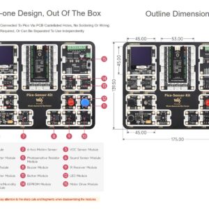 waveshare Sensor Kit for Raspberry Pi Pico W, Including Pico Expansion Board, and LED, Button, Buzzer, etc. 15 Common Modules, All-in-one Design, with Raspberry Pi Pico W