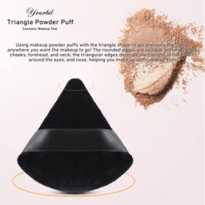 Yrarbil 10 Pieces Triangle Powder Puff, Soft Velour Puff Face Makeup Puff for Loose/Body/Mineral Powder, Wet and Dry Dual-use, with Travel Storage Box (Black)