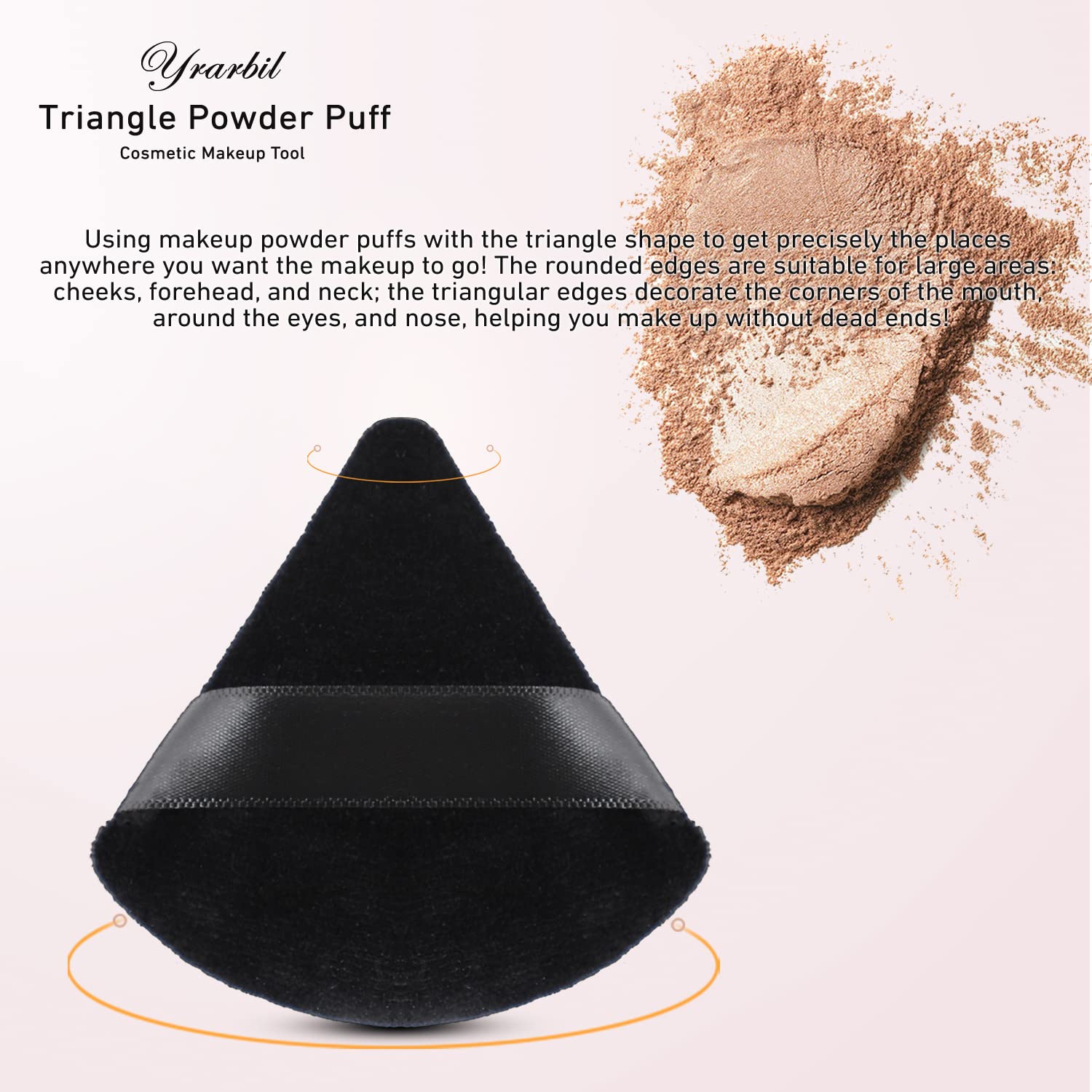 Yrarbil 10 Pieces Triangle Powder Puff, Soft Velour Puff Face Makeup Puff for Loose/Body/Mineral Powder, Wet and Dry Dual-use, with Travel Storage Box (Black)