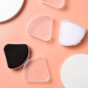 Yrarbil 10 Pieces Triangle Powder Puff, Soft Velour Puff Face Makeup Puff for Loose/Body/Mineral Powder, Wet and Dry Dual-use, with Travel Storage Box (Black)