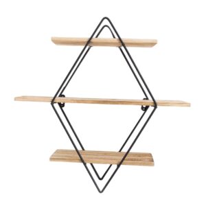 collbath 1pc three tier shelf decorative decoration art crafts wall-mounted hanging rack iron framework rack multi-layer wood board rack home decor storage rack