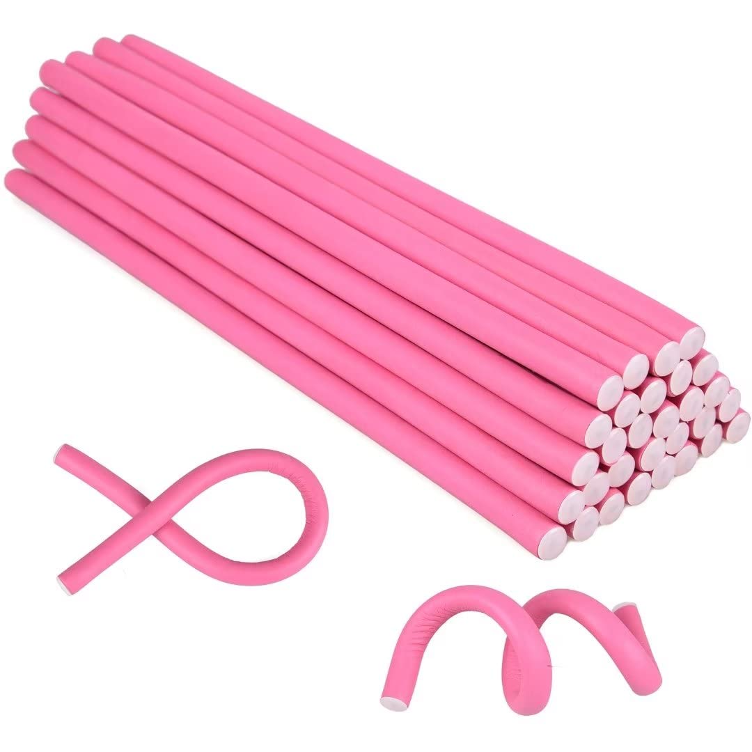 Royota 30PCS 9.45" Heatless Flexible Curling Rod, Skinny Heatless Soft Twist Foam Hair Rollers for Tight Curl Women Girl Home Use Long and Short Hair to Sleep in (0.31 x 9.45 Inch, Random Color)