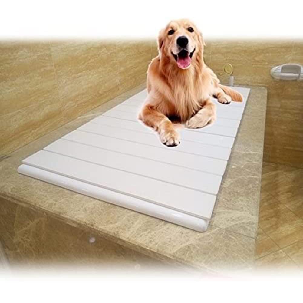 GRRICEPL Bathtub Tray Bathtub Cover, 6mm Thick PVC Shutter Bath Lid, Folding Board Insulation Dustproof, Easy to Clean, Customizable (Color : White, Size : 128x80cm/50 x32)