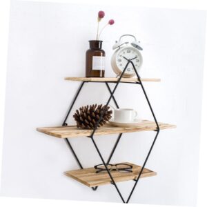 COLLBATH 1pc Three Tier Shelf Decorative Decoration Art Crafts Wall-Mounted Hanging Rack Iron Framework Rack Multi-Layer Wood Board Rack Home Decor Storage Rack