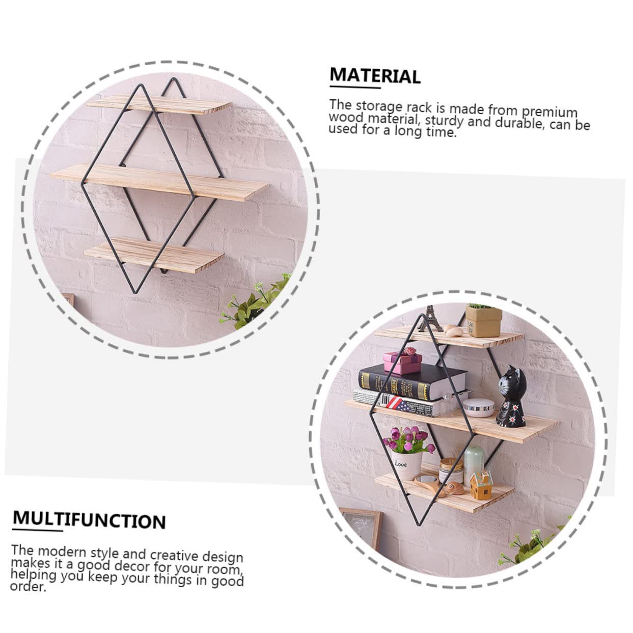 COLLBATH 1pc Three Tier Shelf Decorative Decoration Art Crafts Wall-Mounted Hanging Rack Iron Framework Rack Multi-Layer Wood Board Rack Home Decor Storage Rack