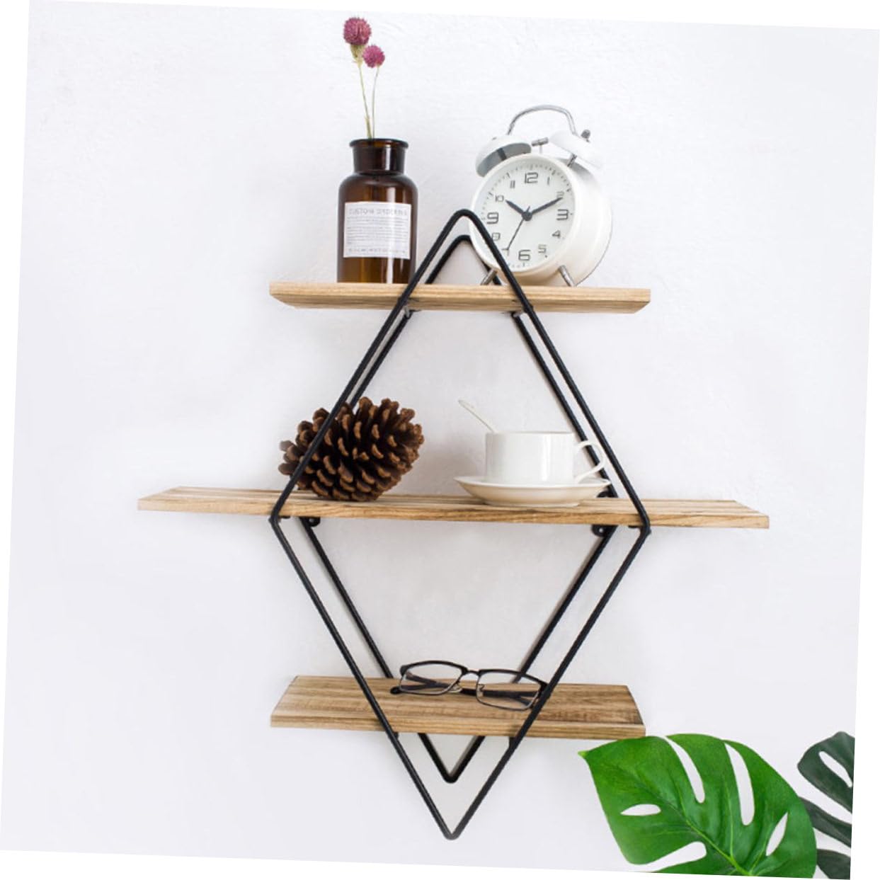 COLLBATH 1pc Three Tier Shelf Decorative Decoration Art Crafts Wall-Mounted Hanging Rack Iron Framework Rack Multi-Layer Wood Board Rack Home Decor Storage Rack